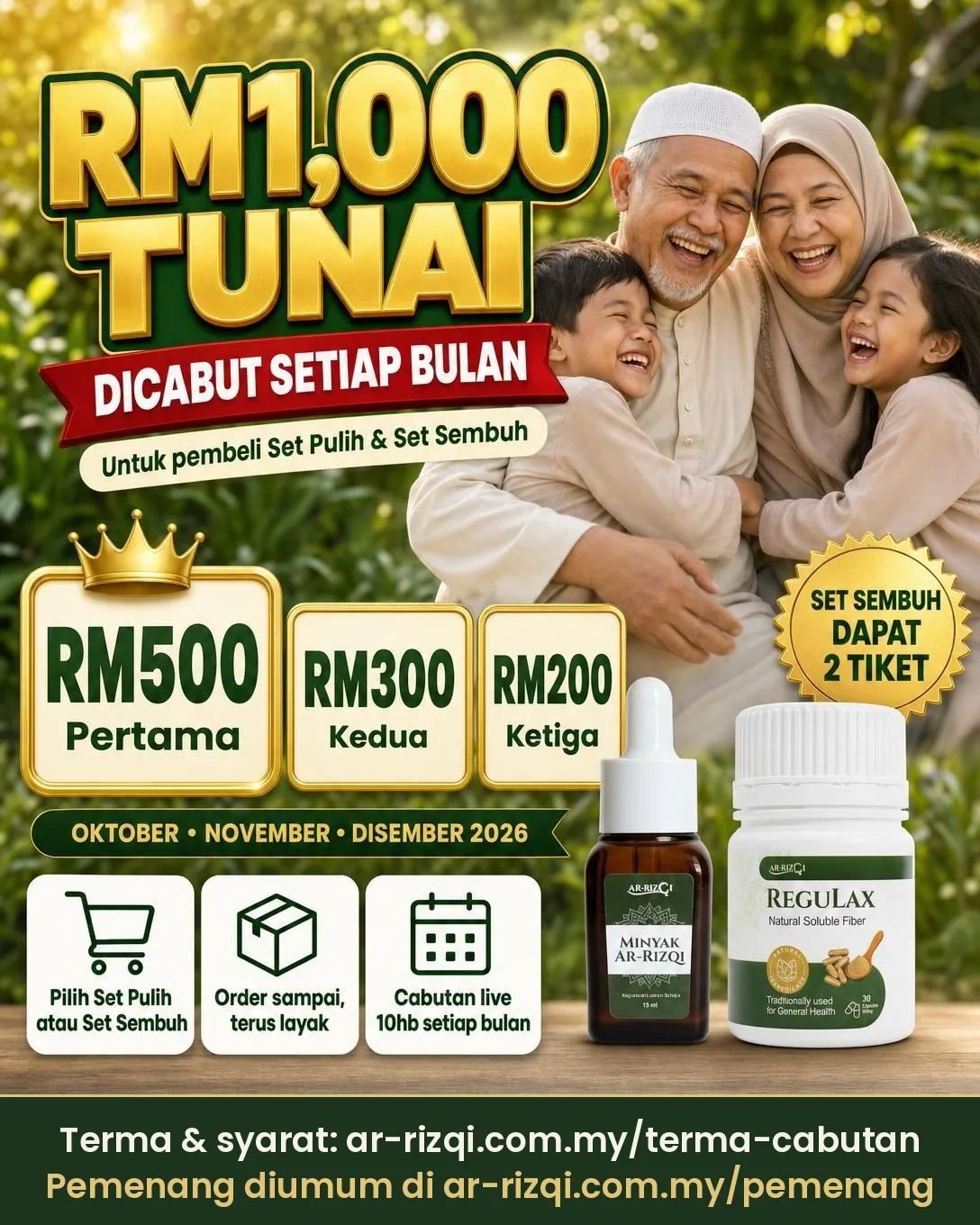 Cabutan RM1,000 tunai setiap bulan untuk pembeli Set Pulih dan Set Sembuh